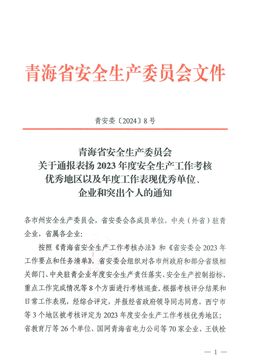 喜報！2023年度安全生產(chǎn)工作優(yōu)秀企業(yè)和突出個人名單揭曉！